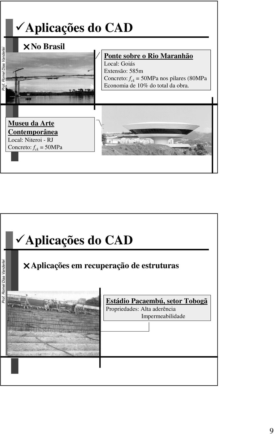 Museu da Arte Contemporânea Local: Niteroi - RJ Concreto: f ck = 50MPa Aplicações