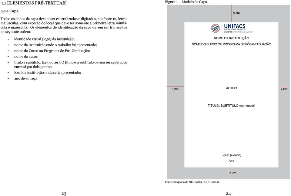 de Pós-Graduação; nome do autor; título e subtítulo, (se houver). O título e o subtítulo devem ser separados entre si por dois pontos; local da instituição onde será apresentado; ano de entrega.