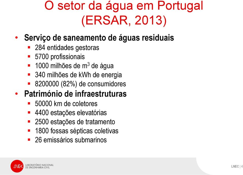 8200000 (82%) de consumidores Património de infraestruturas 50000 km de coletores 4400 estações