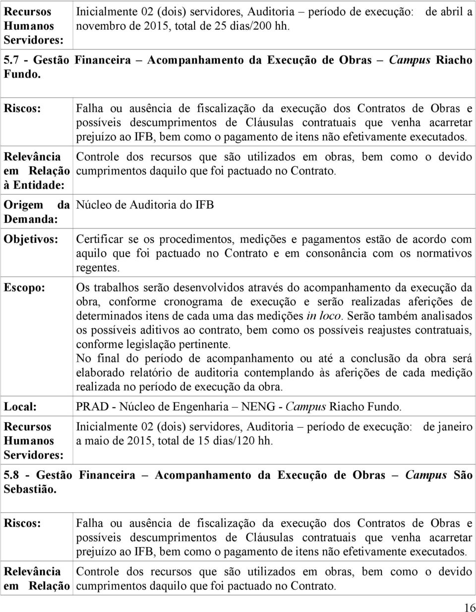 bem como o pagamento de itens não efetivamente executados. Controle dos recursos que são utilizados em obras, bem como o devido cumprimentos daquilo que foi pactuado no Contrato.