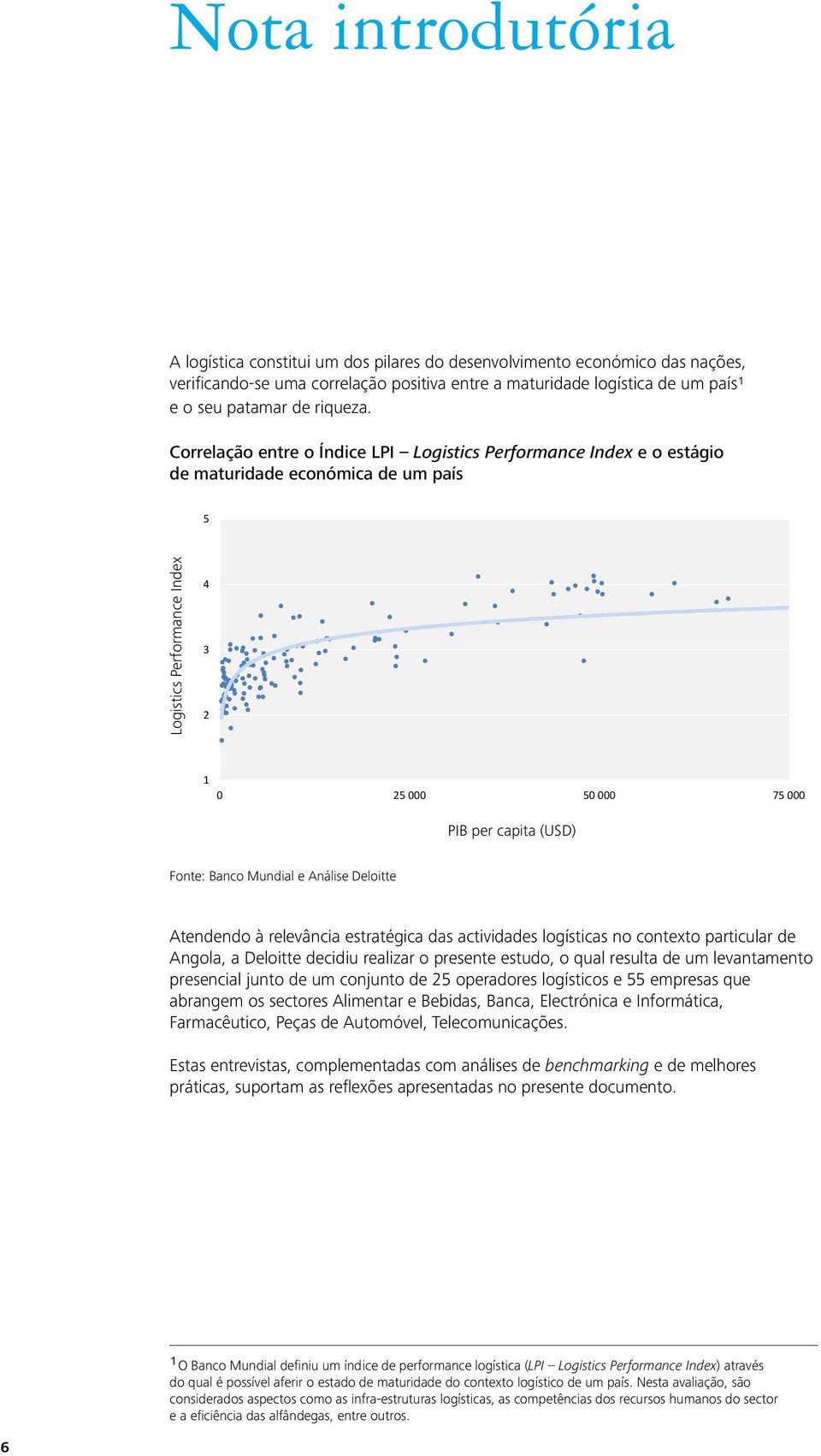 Correlação entre o Índice LPI Logistics Performance Index e o estágio de maturidade económica de um país 5 LPI Index 2012 vs PIB per capita Logistics Performance Index 4 3 2 1 0 25 000 50 000 75 000