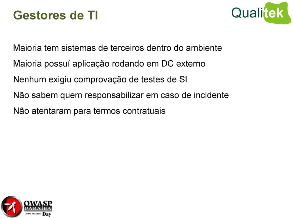 Nenhum exigiu comprovação de testes de SI Não sabem quem