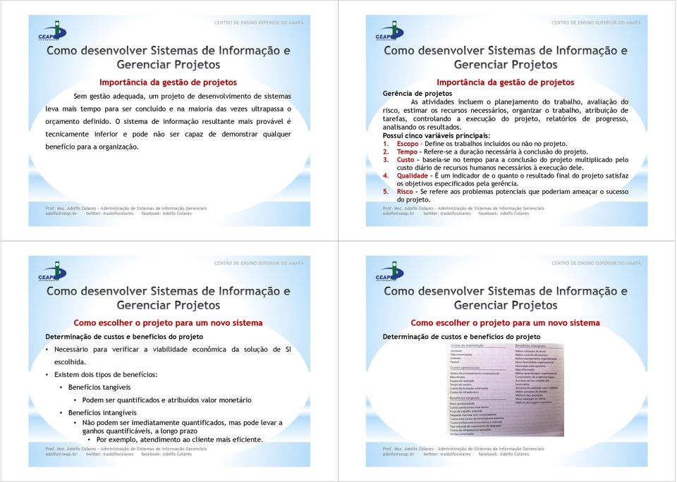 Importância da gestão de projetos Gerência de projetos As atividades incluem o planejamento do trabalho, avaliação do risco, estimar os recursos necessários, organizar o trabalho, atribuição de