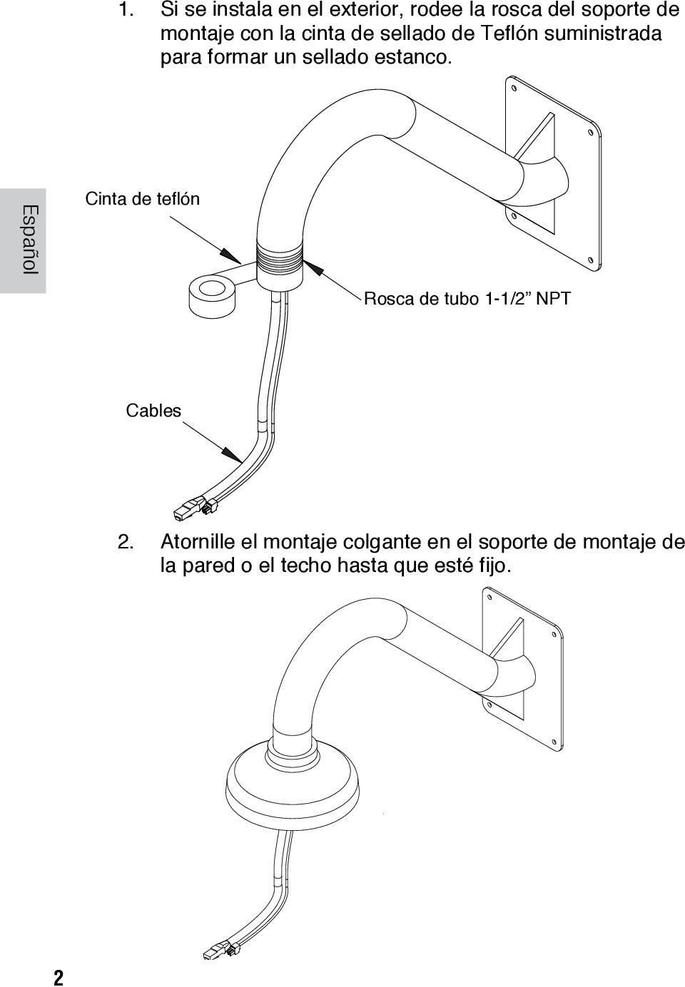 Español Cinta de teflón Rosca de tubo 1-1/2 NPT Cables 2.