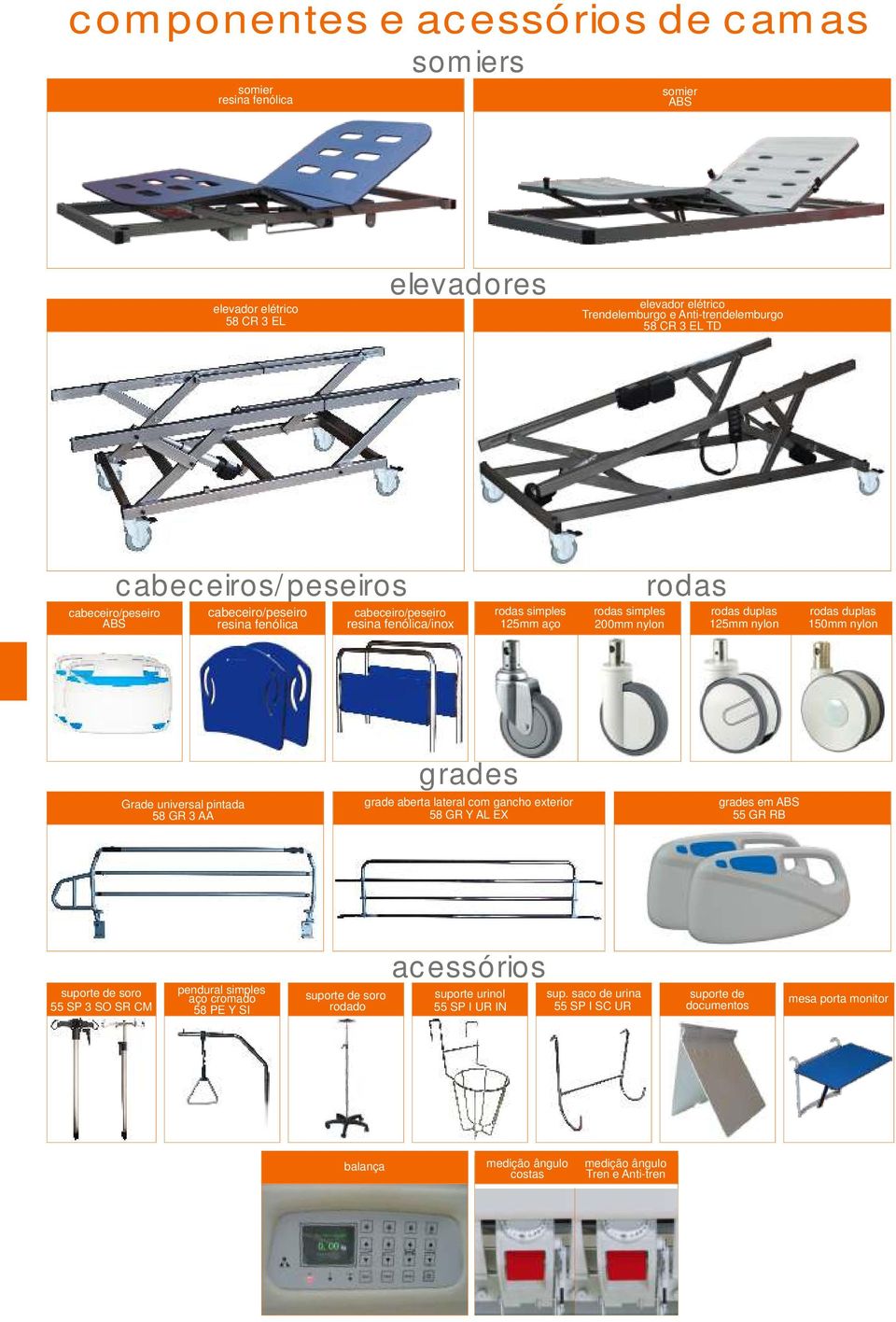 rodas duplas 150mm nylon Grade universal pintada 58 GR 3 AA grades grade aberta lateral com gancho exterior 58 GR Y AL EX grades em ABS 55 GR RB suporte de soro 55 SP 3 SO SR CM pendural simples aço