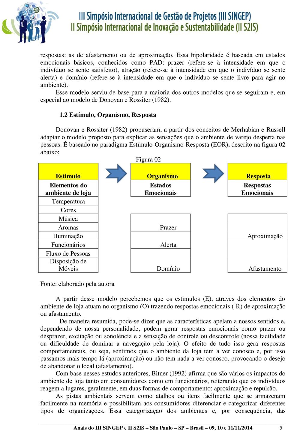 indivíduo se sente alerta) e domínio (refere-se à intensidade em que o indivíduo se sente livre para agir no ambiente).