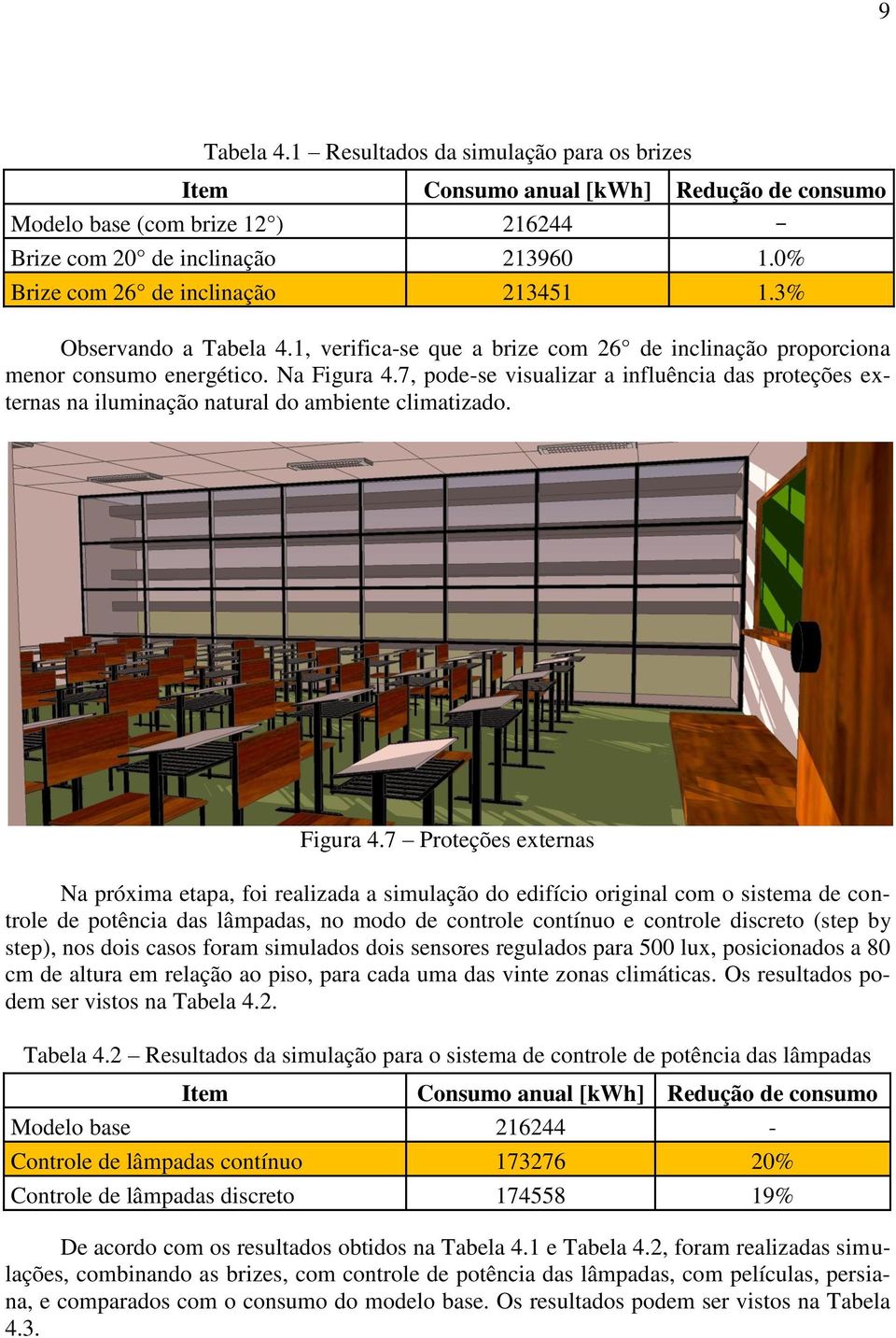 7, pode-se visualizar a influência das proteções externas na iluminação natural do ambiente climatizado. Figura 4.