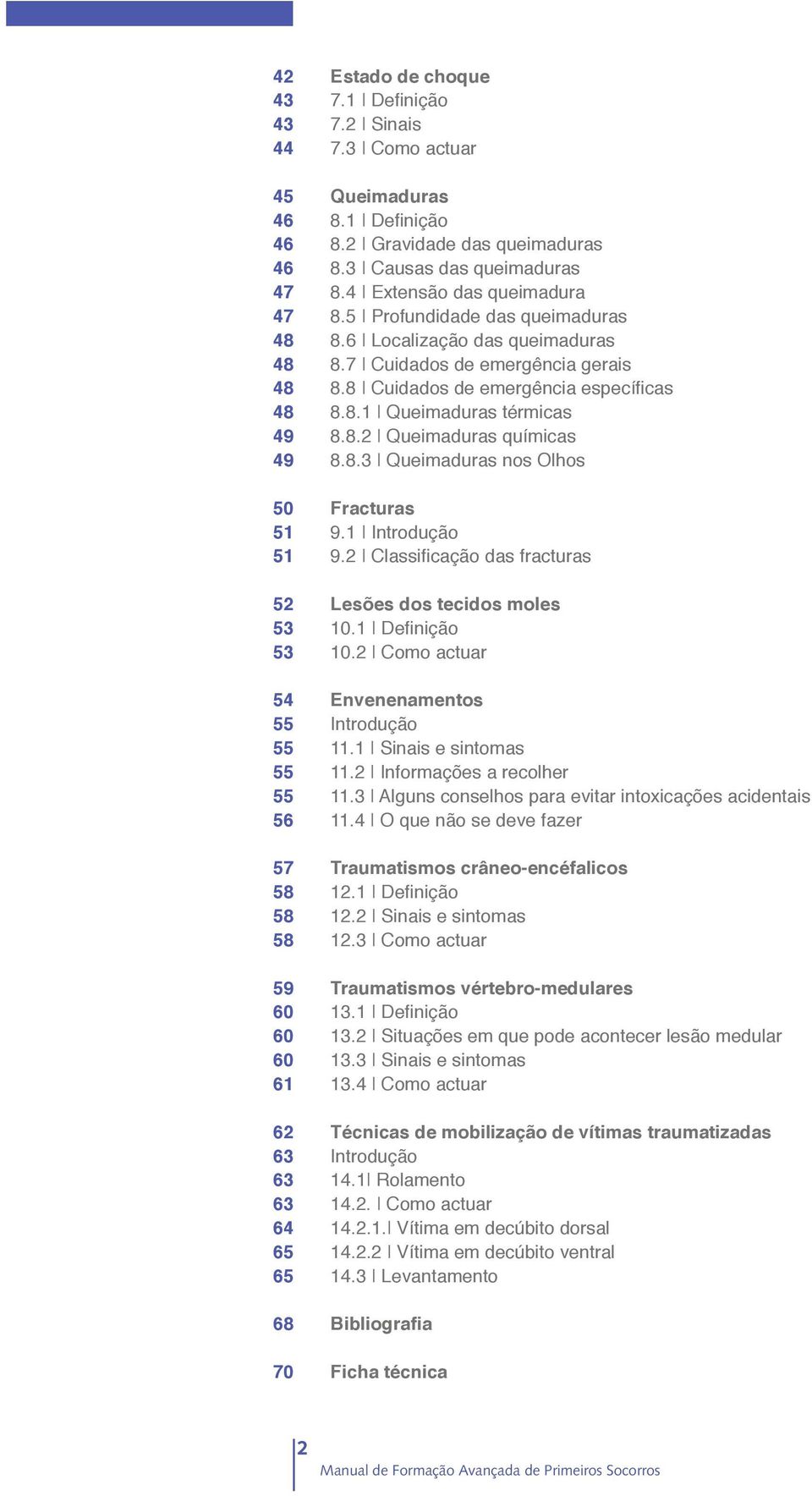 7 Cuidados de emergência gerais 8.8 Cuidados de emergência específicas 8.8.1 Queimaduras térmicas 8.8.2 Queimaduras químicas 8.8.3 Queimaduras nos Olhos Fracturas 9.1 Introdução 9.