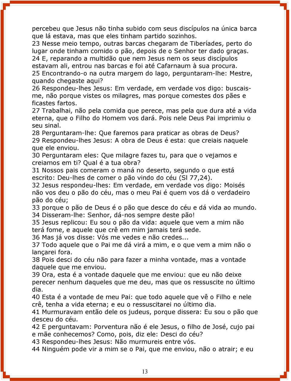 24 E, reparando a multidão que nem Jesus nem os seus discípulos estavam ali, entrou nas barcas e foi até Cafarnaum à sua procura.