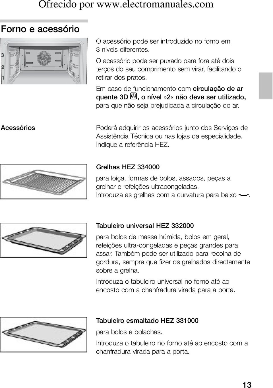 Em caso de funcionamento com circulação de ar quente 3D, o nível»2«não deve ser utilizado, para que não seja prejudicada a circulação do ar.