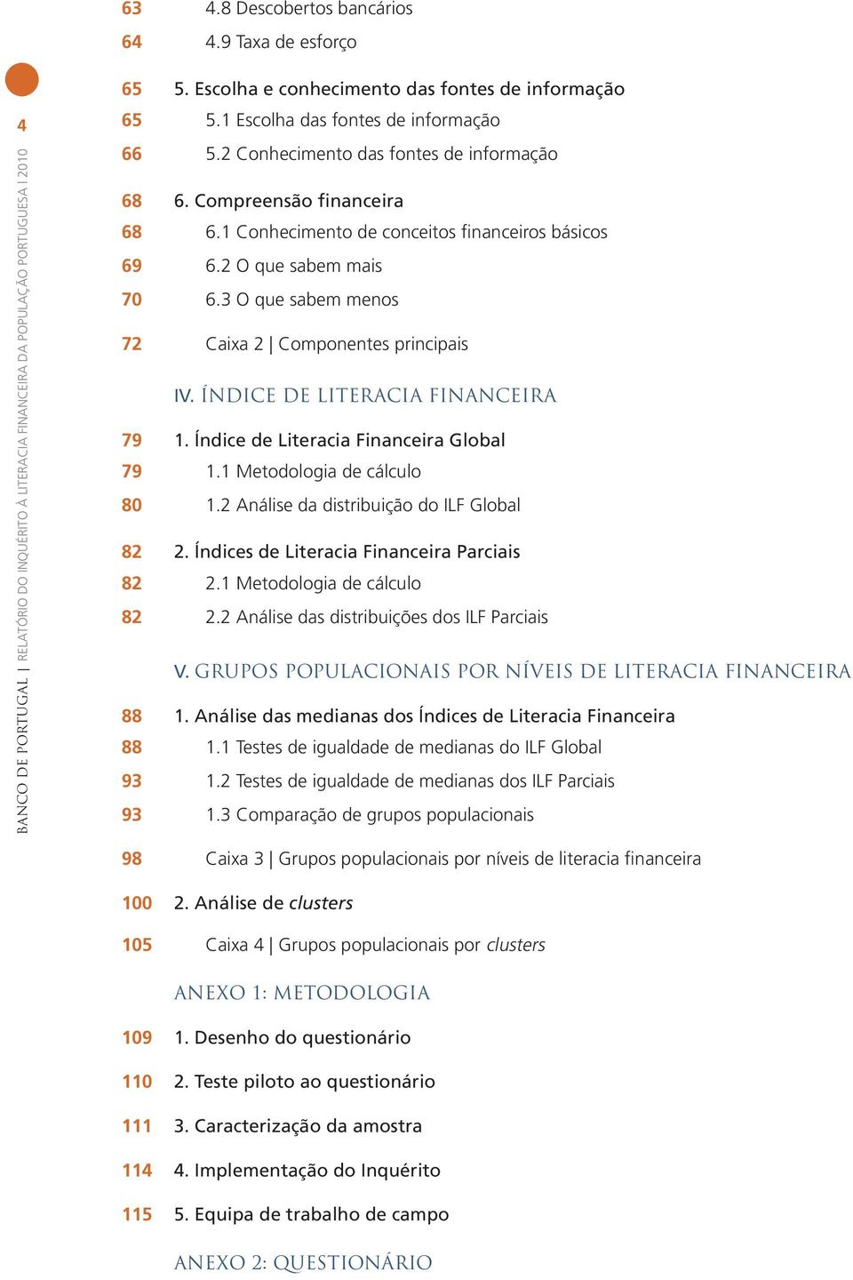 1 Conhecimento de conceitos financeiros básicos 69 6.2 O que sabem mais 70 6.3 O que sabem menos 72 Caixa 2 Componentes principais IV. ÍNDICE DE LITERACIA FINANCEIRA 79 1.