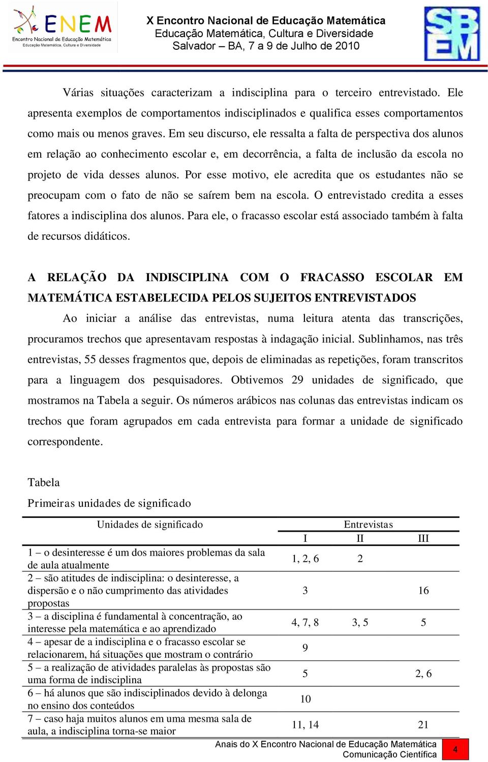 Por esse motivo, ele acredita que os estudantes não se preocupam com o fato de não se saírem bem na escola. O entrevistado credita a esses fatores a indisciplina dos alunos.