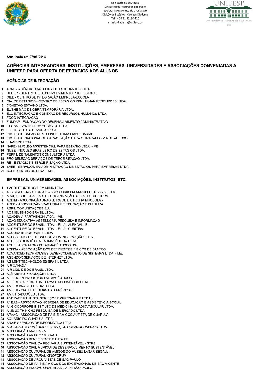 5 CONEXÃO ESTÁGIO LTDA. 6 ELITHE MÃO DE OBRA TEMPORÁRIA LTDA. 7 ELO INTEGRAÇÃO E CONEXÃO DE RECURSOS HUMANOS LTDA.