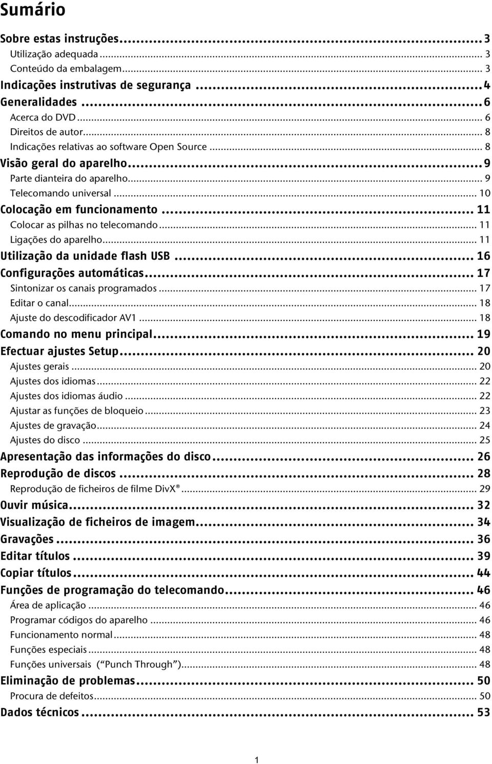 .. 11 Colocar as pilhas no telecomando... 11 Ligações do aparelho... 11 Utilização da unidade flash USB... 16 Configurações automáticas... 17 Sintonizar os canais programados... 17 Editar o canal.