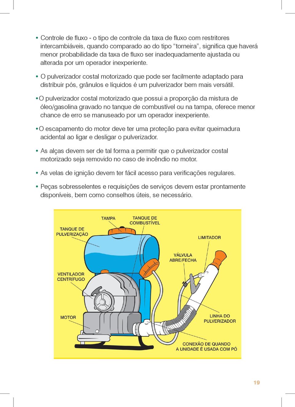 O pulverizador costal motorizado que pode ser facilmente adaptado para distribuir pós, grânulos e líquidos é um pulverizador bem mais versátil.