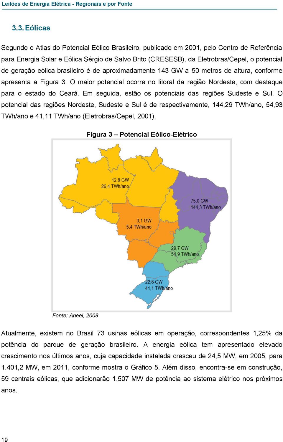 de geração eólica brasileiro é de aproximadamente 143 GW a 50 metros de altura, conforme apresenta a Figura 3.