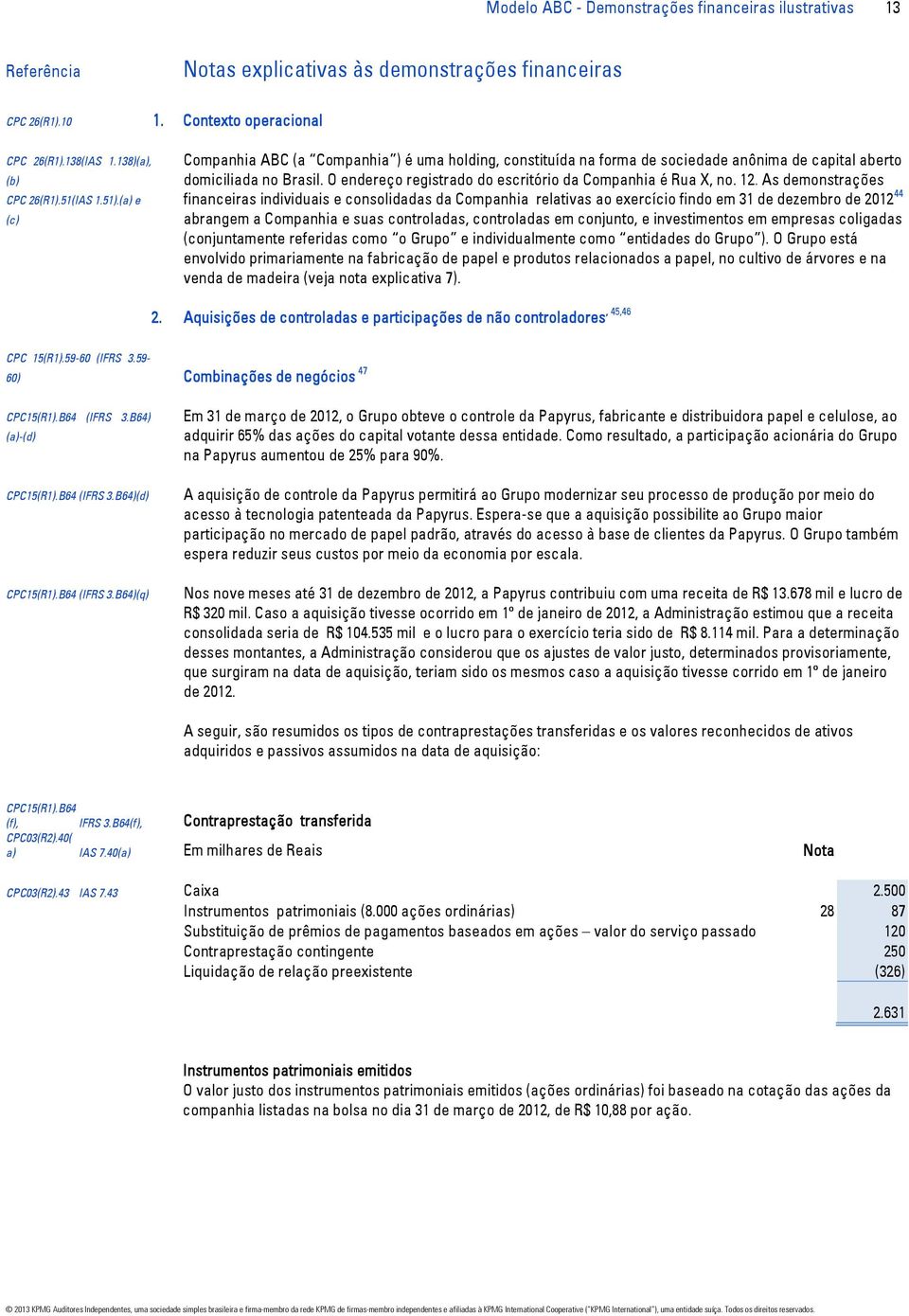 12. As demonstrações financeiras individuais e consolidadas da Companhia relativas ao exercício findo em 31 de dezembro de 2012 44 abrangem a Companhia e suas controladas, controladas em conjunto, e