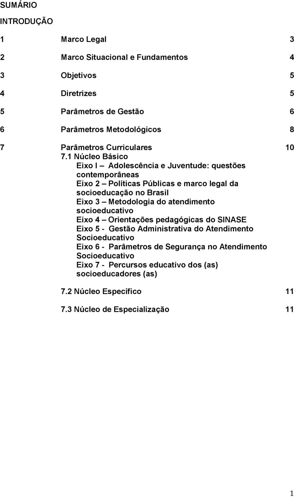 1 Núcleo Básico Eixo I Adolescência e Juventude: questões contemporâneas Eixo 2 Políticas Públicas e marco legal da socioeducação no Brasil Eixo 3 Metodologia do