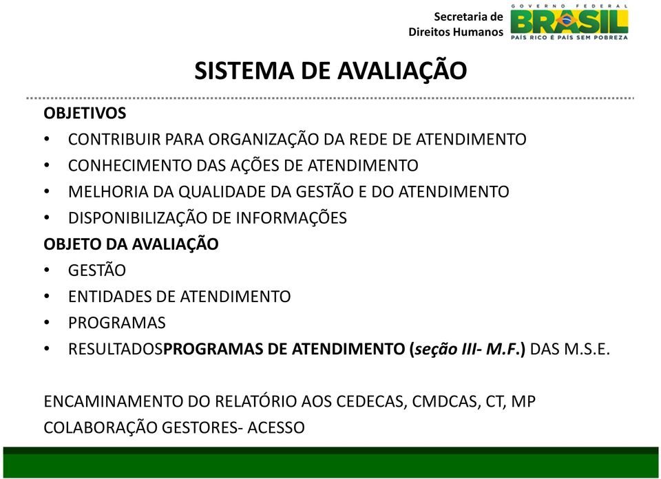 DE INFORMAÇÕES OBJETO DA AVALIAÇÃO GESTÃO ENTIDADES DE ATENDIMENTO PROGRAMAS RESULTADOSPROGRAMAS DE