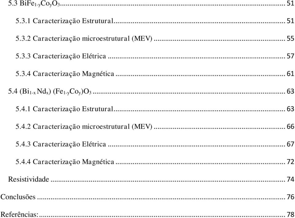 4 (Bi 1-x Nd x) (Fe 1-yCo y)o 3... 63 5.4.1 Caracterização Estrutural... 63 5.4.2 Caracterização microestrutural (MEV).