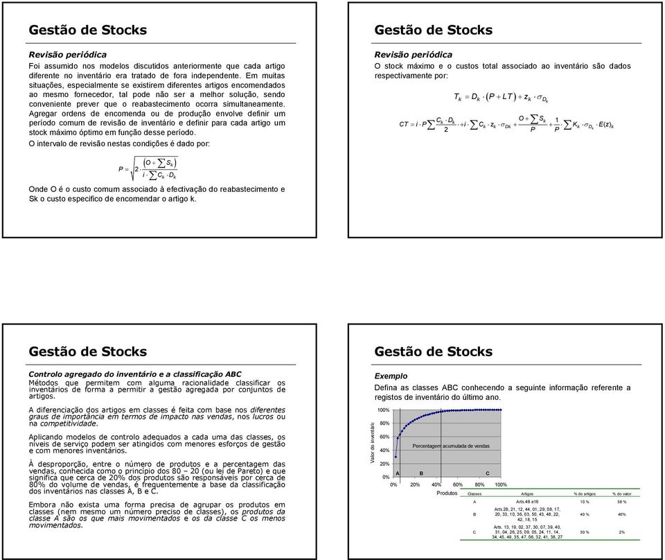 simultaneamente. Agregar ordens de encomenda ou de produção envolve definir um período comum de revisão de inventário e definir para cada artigo um stock máximo óptimo em função desse período.