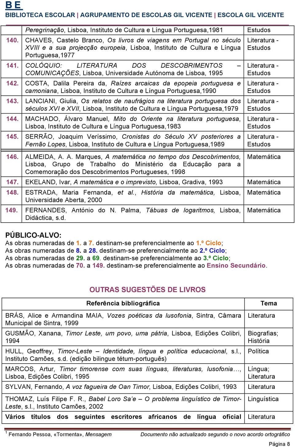 COLÓQUIO: LITERATURA DOS DESCOBRIMENTOS COMUNICAÇÕES, Lisboa, Universidade Autónoma de Lisboa, 1995 142.