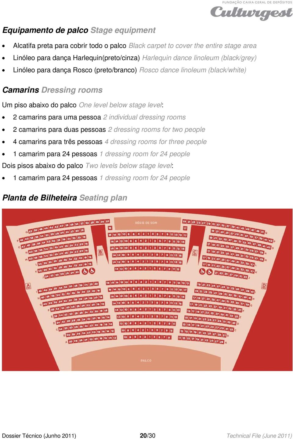 individual dressing rooms 2 camarins para duas pessoas 2 dressing rooms for two people 4 camarins para três pessoas 4 dressing rooms for three people 1 camarim para 24 pessoas 1 dressing room for 24