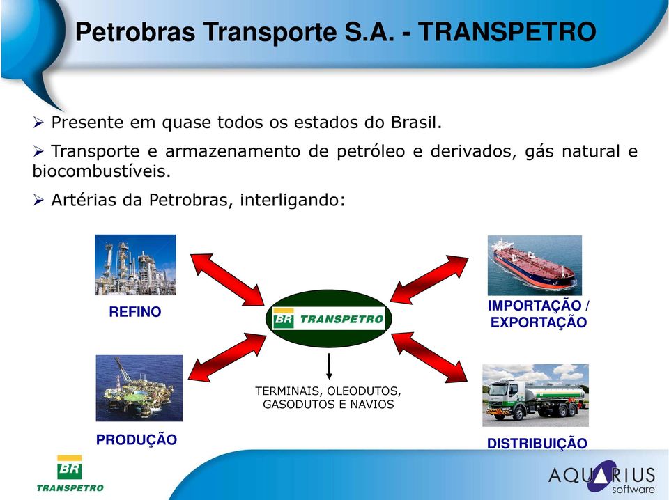 Transporte e armazenamento de petróleo e derivados, gás natural e