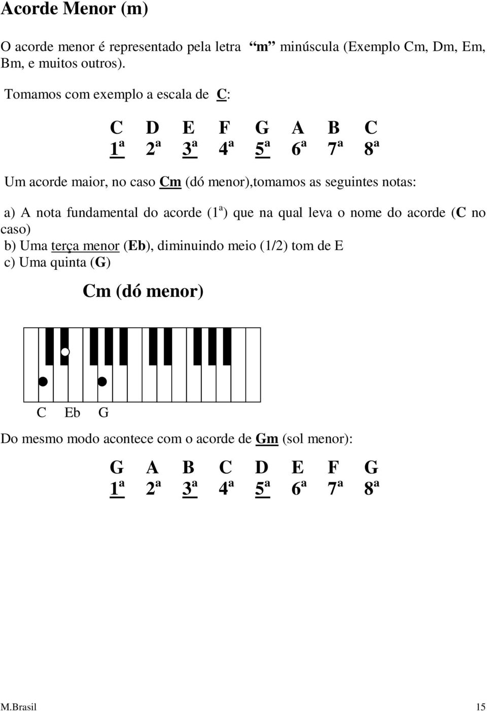 seguintes notas: a) A nota fundamental do acorde (1 a ) que na qual leva o nome do acorde (C no caso) b) Uma terça menor (Eb), diminuindo