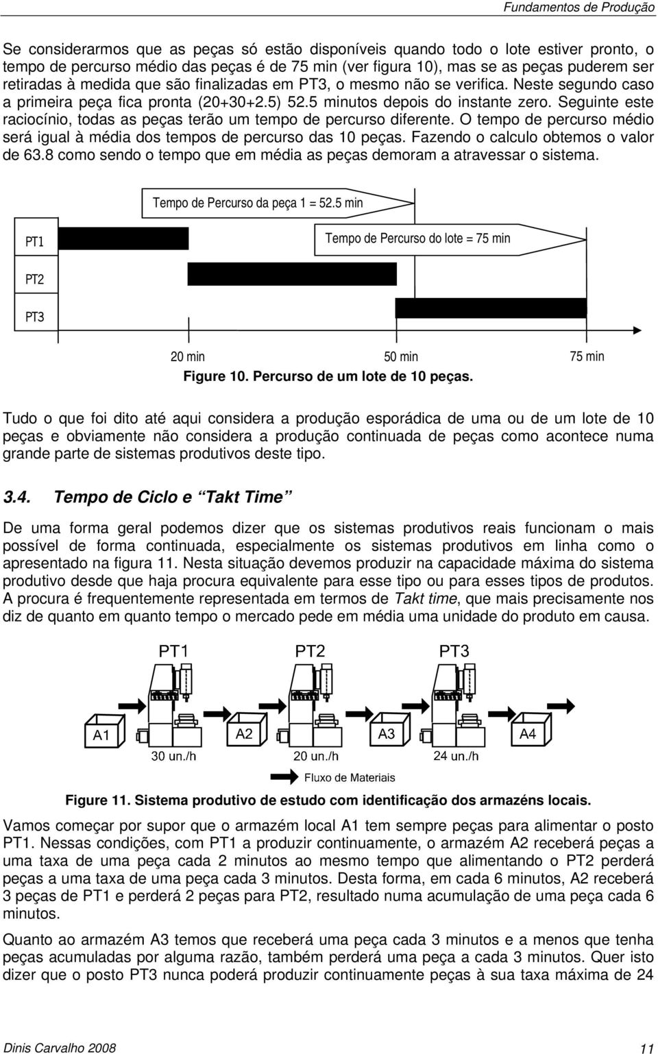 Seguinte este raciocínio, todas as peças terão um tempo de percurso diferente. O tempo de percurso médio será igual à média dos tempos de percurso das 10 peças.