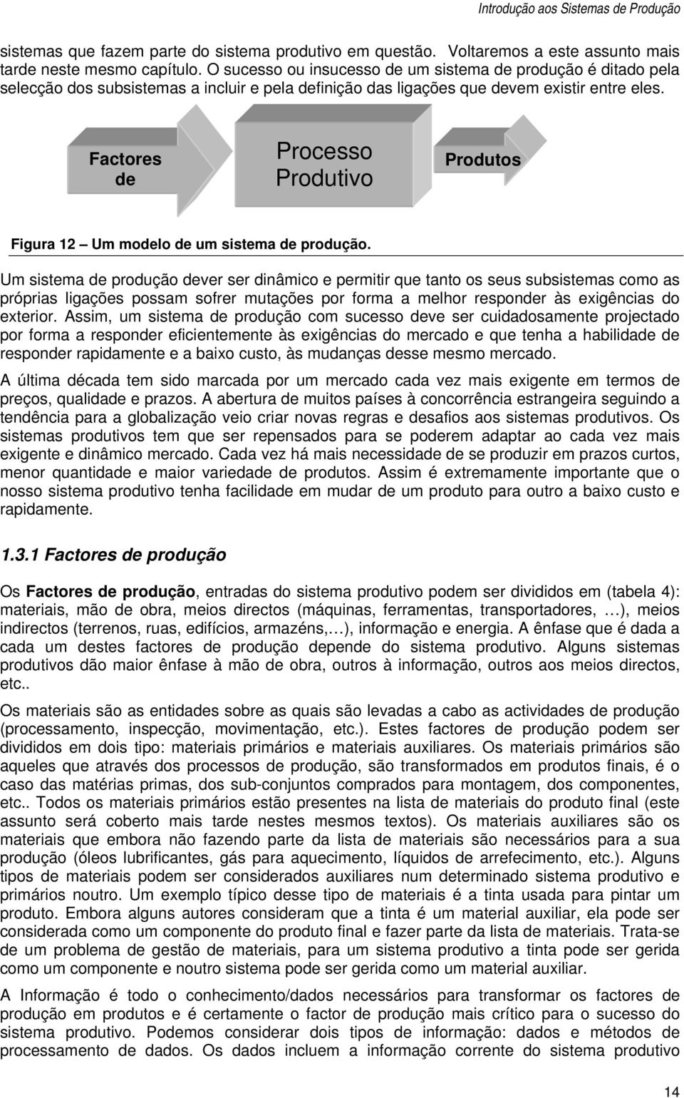 Factores de Processo Produtivo Produtos Figura 12 Um modelo de um sistema de produção.