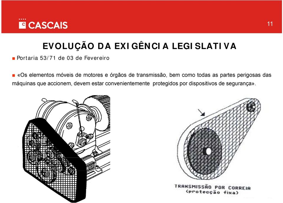 transmissão, bem como todas as partes perigosas das máquinas que