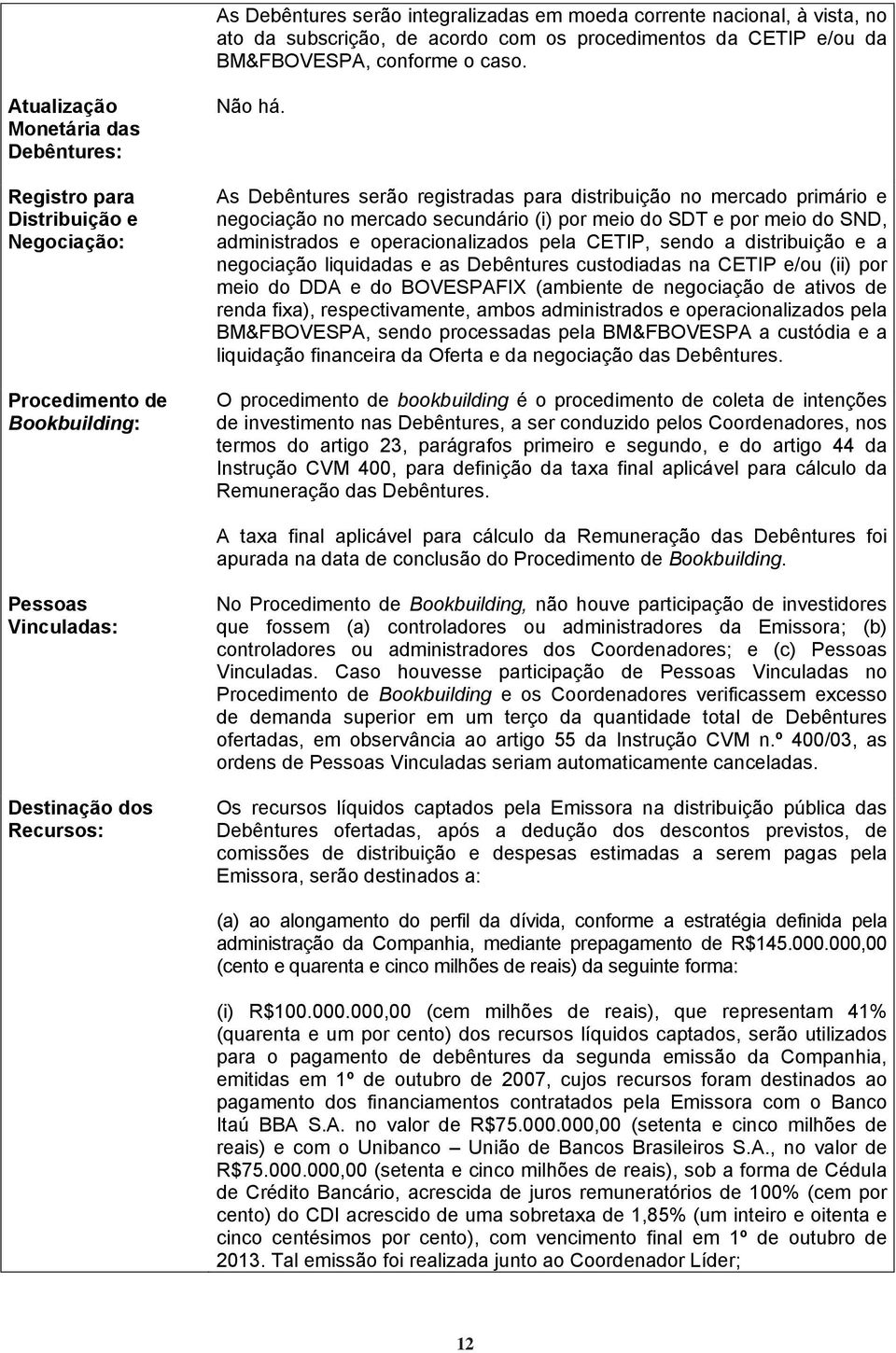 As Debêntures serão registradas para distribuição no mercado primário e negociação no mercado secundário (i) por meio do SDT e por meio do SND, administrados e operacionalizados pela CETIP, sendo a