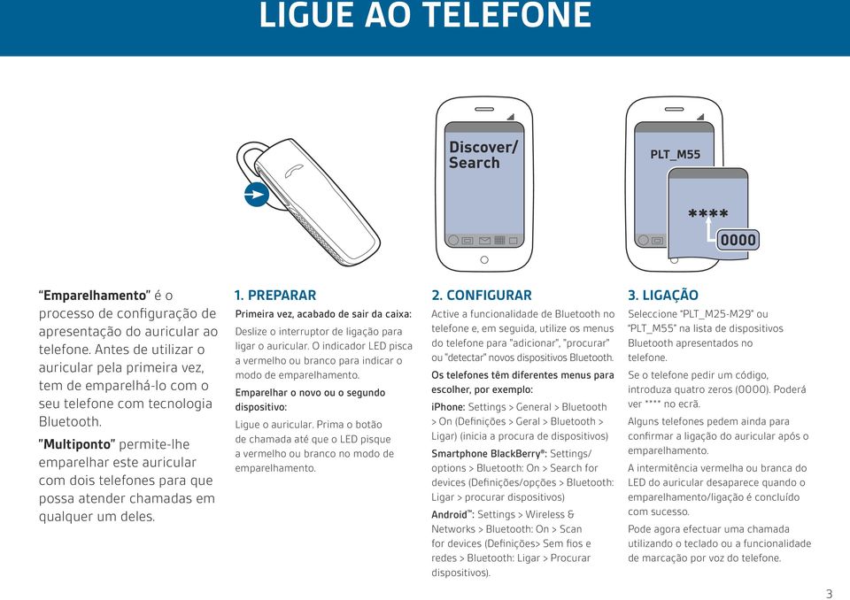 Multiponto permite-lhe emparelhar este auricular com dois telefones para que possa atender chamadas em qualquer um deles. 1.