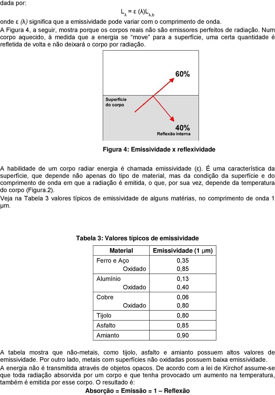 Figura 4: Emissividade x reflexividade A habilidade de um corpo radiar energia é chamada emissividade (ε).