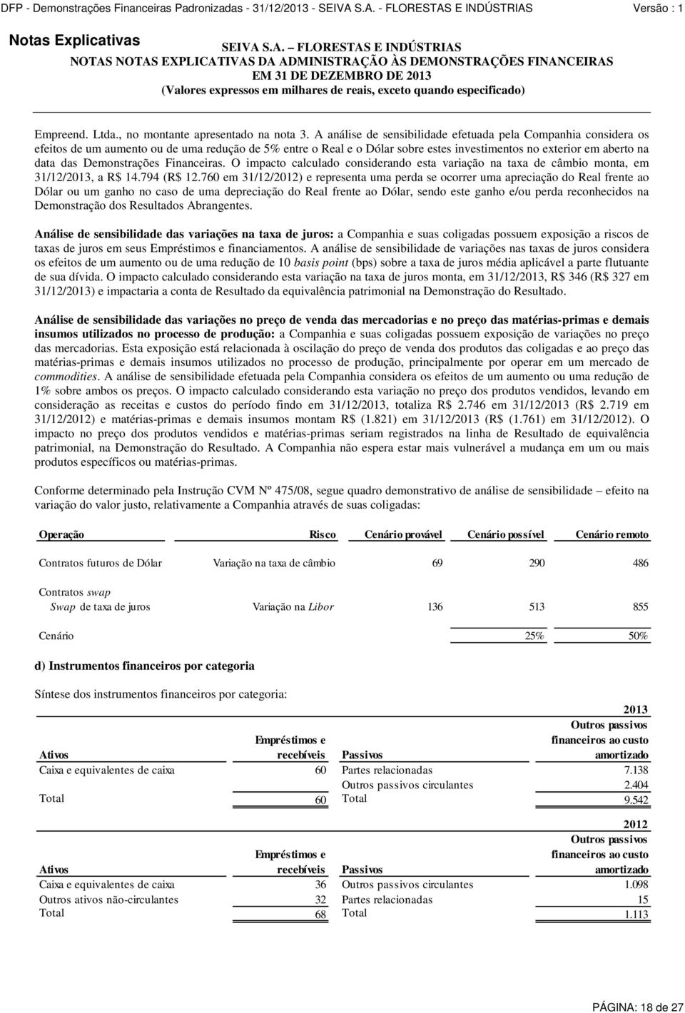 Empreend. Ltda., no montante apresentado na nota 3.