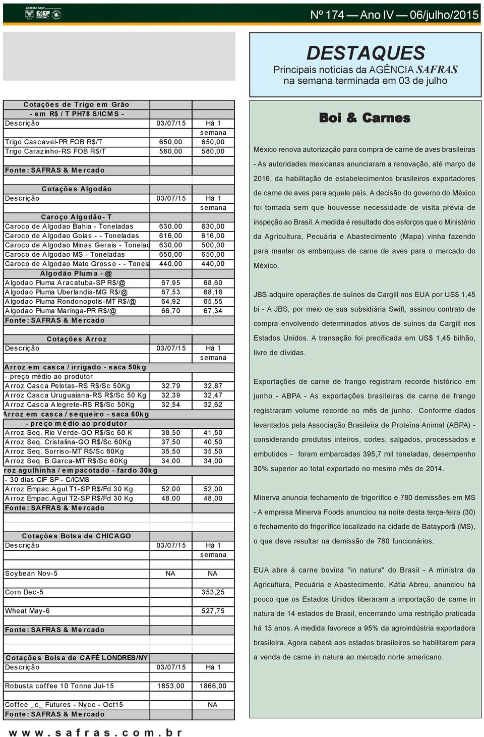 500,00 Caroco de Algodao MS - Toneladas 650,00 650,00 Caroco de Algodao Mato Grosso - - Tonela 440,00 440,00 Algodão Plum a - @ Algodao Pluma Aracatuba-SP R$/@ 67,95 68,60 Algodao Pluma Uberlandia-MG