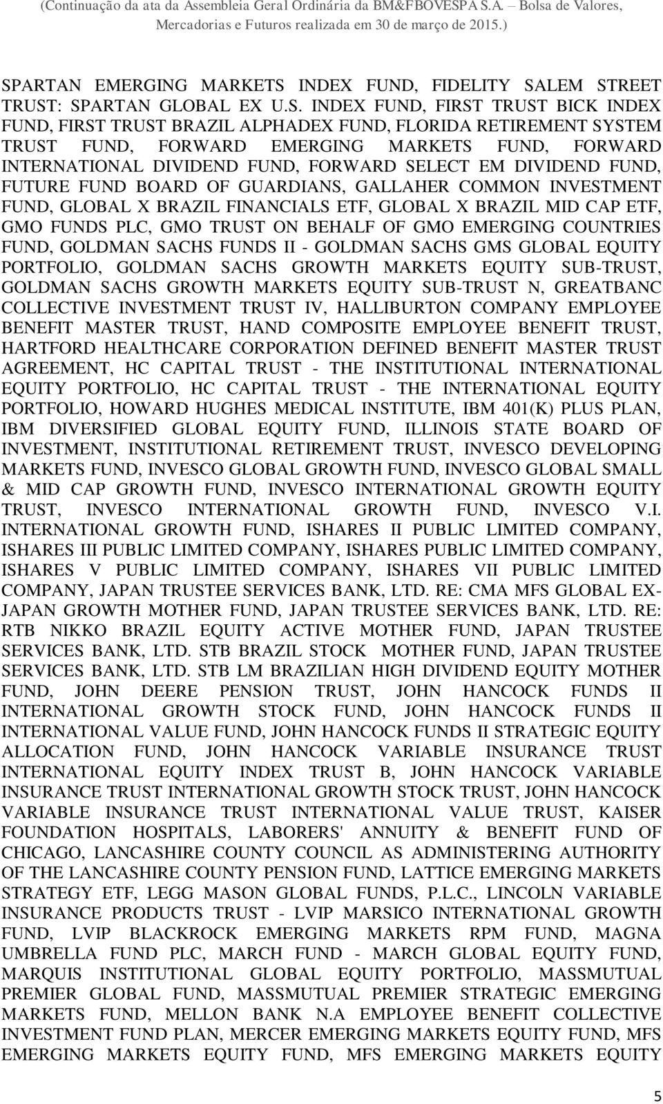 ETF, GLOBAL X BRAZIL MID CAP ETF, GMO FUNDS PLC, GMO TRUST ON BEHALF OF GMO EMERGING COUNTRIES FUND, GOLDMAN SACHS FUNDS II - GOLDMAN SACHS GMS GLOBAL EQUITY PORTFOLIO, GOLDMAN SACHS GROWTH MARKETS