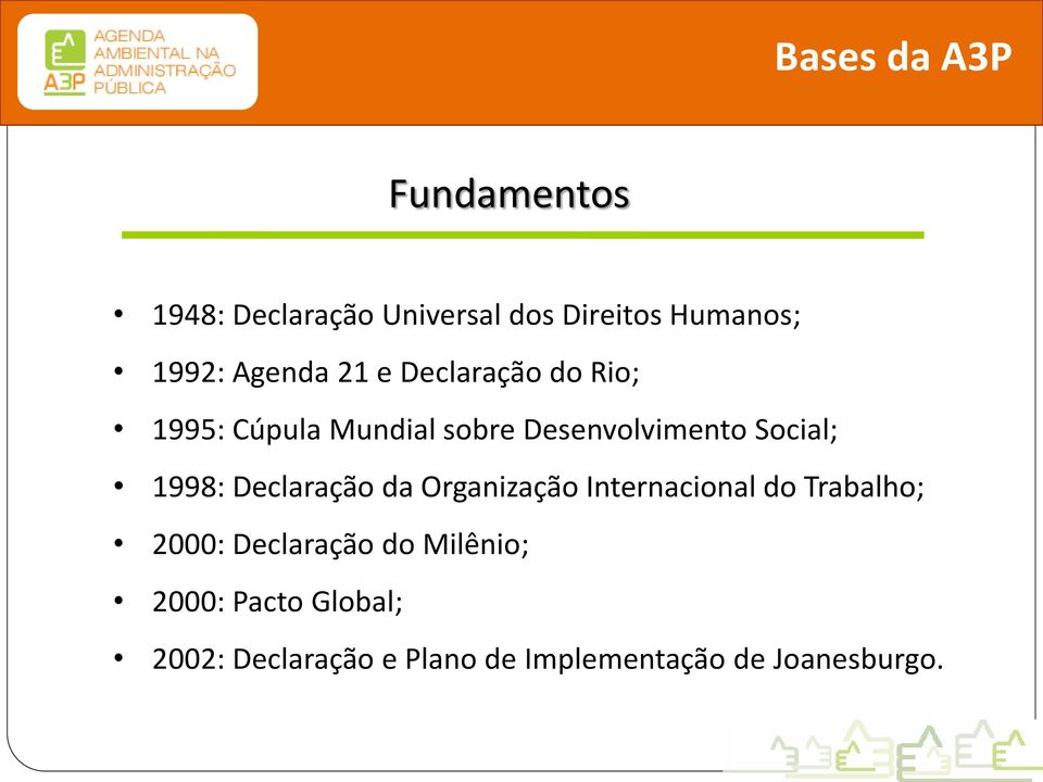 1998: Declaração da Organização Internacional do Trabalho; 2000: Declaração do