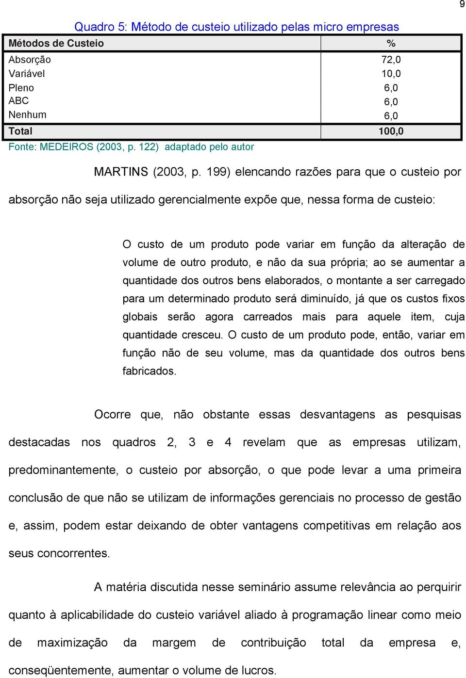 199) elencando razões para que o custeio por absorção não seja utilizado gerencialmente expõe que, nessa forma de custeio: O custo de um produto pode variar em função da alteração de volume de outro