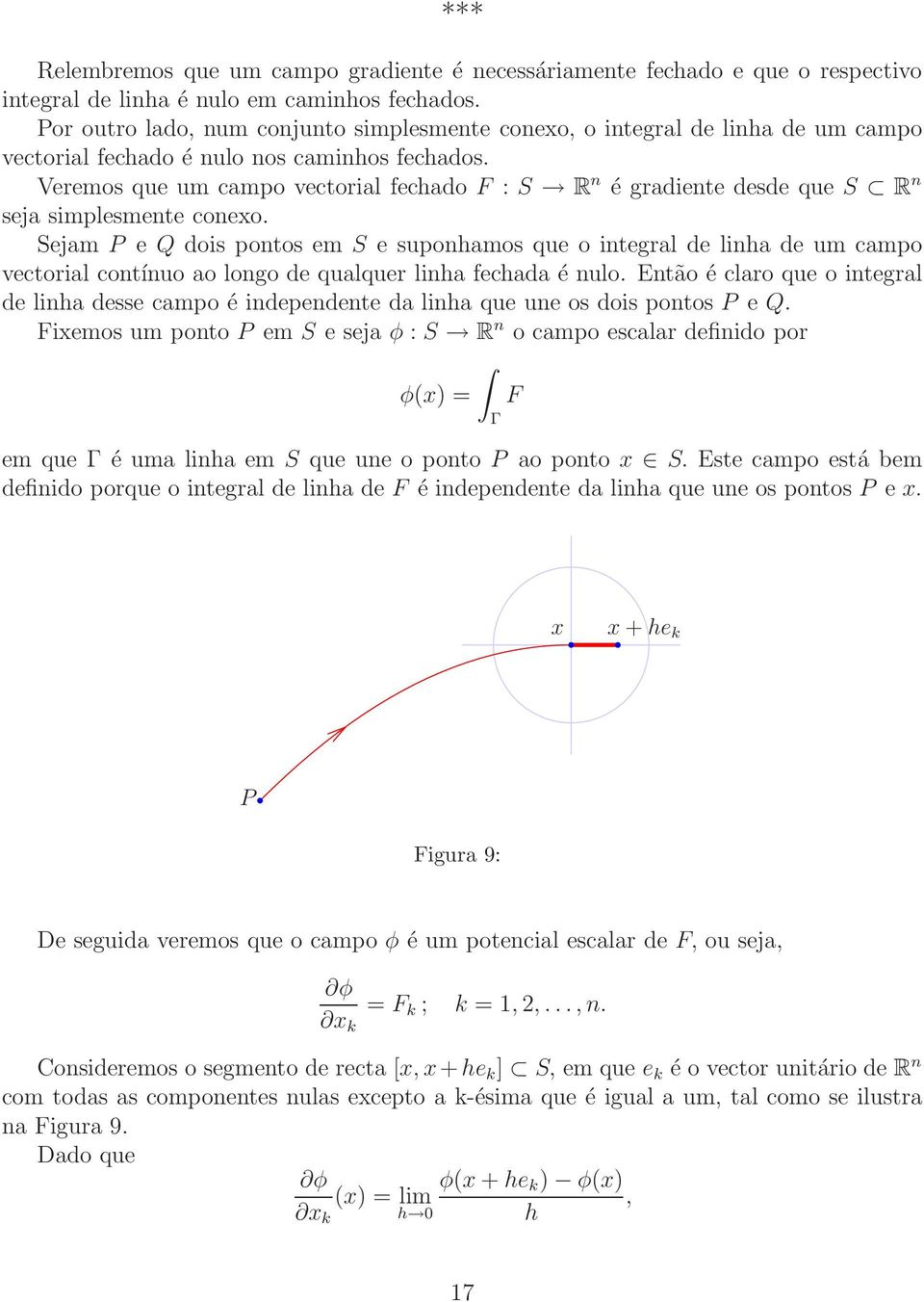 Veremos que um campo vectorial fechado F : S R n é gradiente desde que S R n seja simplesmente coneo.