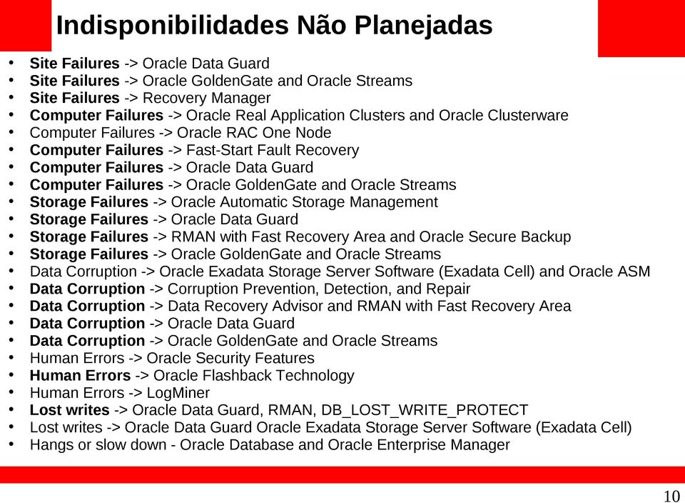 GoldenGate and Oracle Streams Storage Failures -> Oracle Automatic Storage Management Storage Failures -> Oracle Data Guard Storage Failures -> RMAN with Fast Recovery Area and Oracle Secure Backup