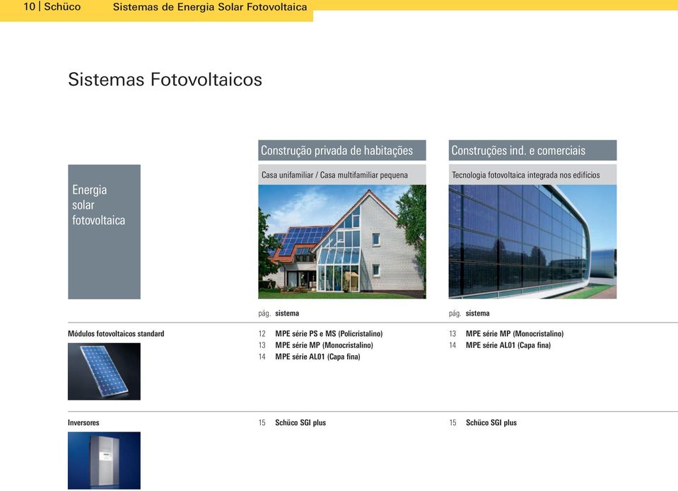 e comerciais Tecnologia fotovoltaica integrada nos edifícios Módulos fotovoltaicos standard pág.