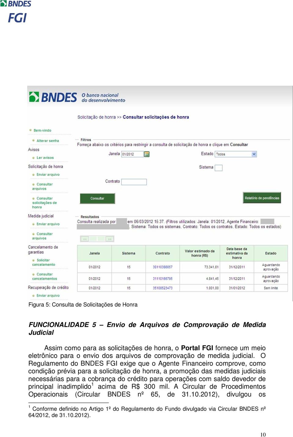 O Regulamento do BNDES FGI exige que o Agente Financeiro comprove, como condição prévia para a solicitação de honra, a promoção das medidas judiciais necessárias para a cobrança do