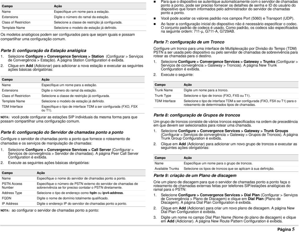 Parte 5: configuração da Estação analógica 1. Selecione Configure > Convergence Services > Station (Configurar > Serviços de Convergência > Estação). A página Station Configuration é exibida. 2.