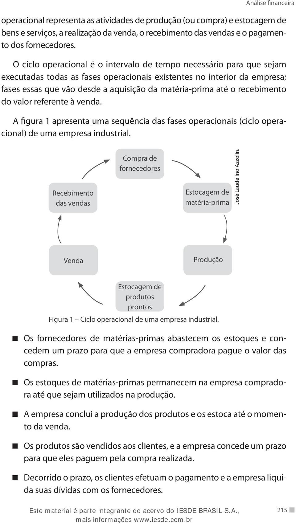 até o recebimento do valor referente à venda. A figura 1 apresenta uma sequência das fases operacionais (ciclo operacional) de uma empresa industrial.