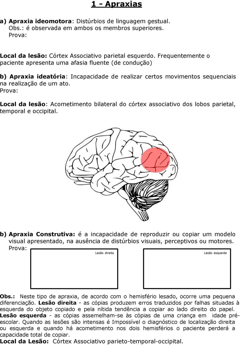 Prova: Local da lesão: Acometimento bilateral do córtex associativo dos lobos parietal, temporal e occipital.