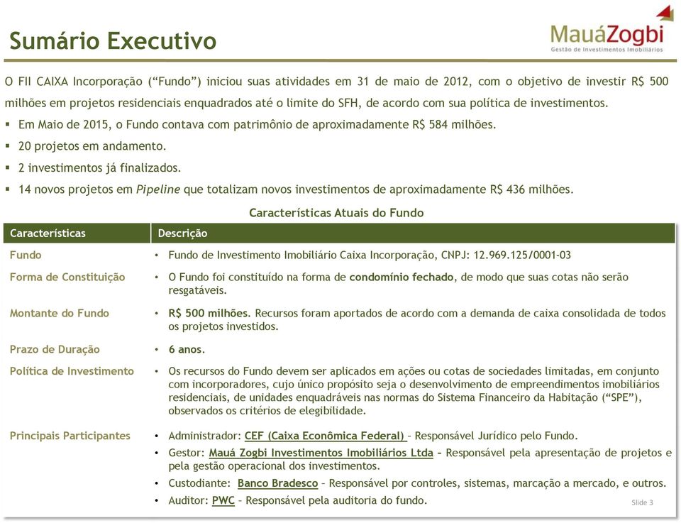 4 novos projetos em Pipeline que totalizam novos investimentos de aproximadamente R$ 436 milhões.