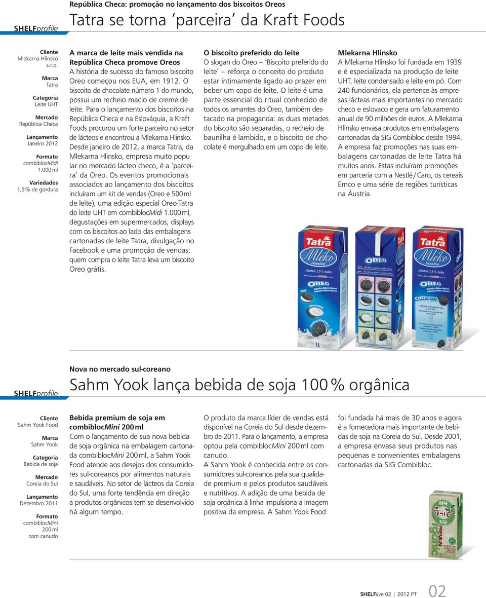 oção no lançamento dos biscoitos Oreos Tatra se torna parceira da Kraft Foods Mlekarna Hlinsko s.r.o. Tatra Leite UHT República Checa Janeiro 2012 combibloc Midi 1,5 % de gordura A marca de leite