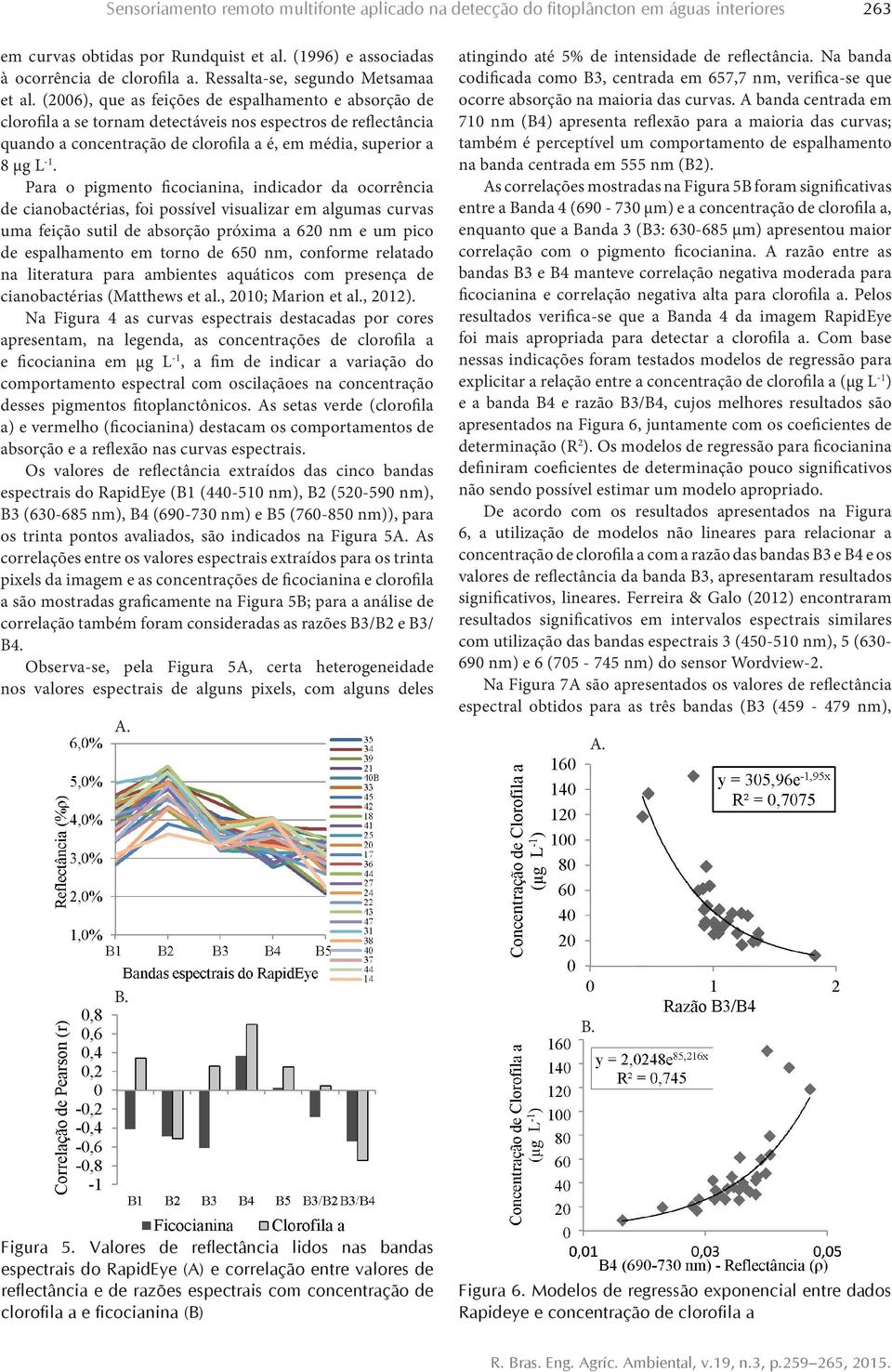 (2006), que as feições de espalhamento e absorção de clorofila a se tornam detectáveis nos espectros de reflectância quando a concentração de clorofila a é, em média, superior a 8 µg L -1.